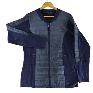 Picadilly Canada Zip Cardigan Women L Navy Blue Quilted Mixed Media Knit Jacket